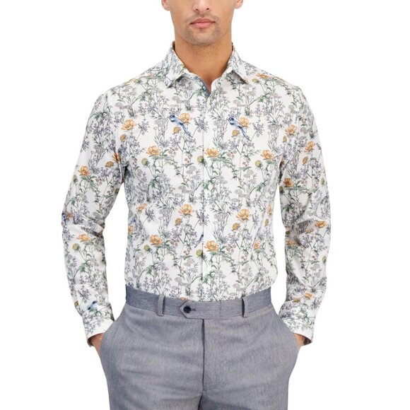 Bar Iii Slim fit Dress Shirt XL 17-17.5 White Apricot Floral MSRP $70 - Picture 1 of 1